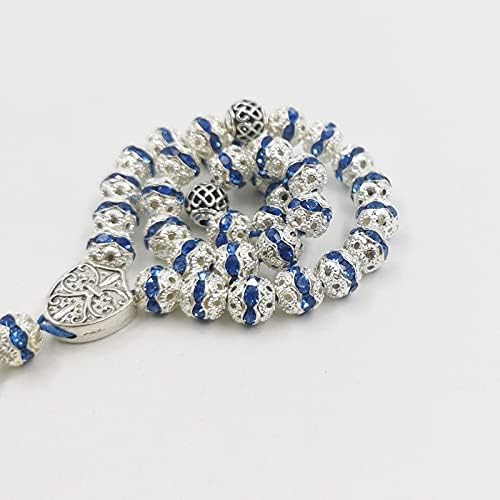 Women Tasbih Metal Silver Color Rosary Bead Inlaid Blue Crystal Muslim misbaha (8mm x 99beads)
