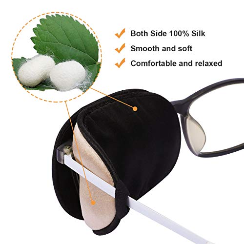 Image of eZAKKA Eye Patches for Adults, Eye Patch for Glasses Silk Patch for Lazy Eye Amblyopia Strabismus and After Surgery (Brown+Black)