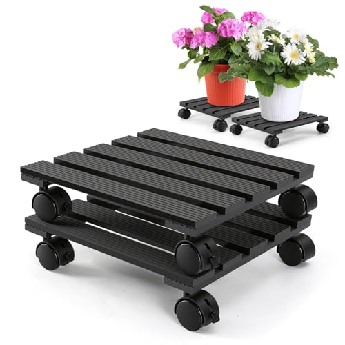 Peviasot Pflanzenroller 2er Set aus WPC quadratische Ausführung 30 x 30 cm stabile Rollbretter für Pflanzen mit Rollen und Feststellbremse wetterfest je ca. 80 kg Grau