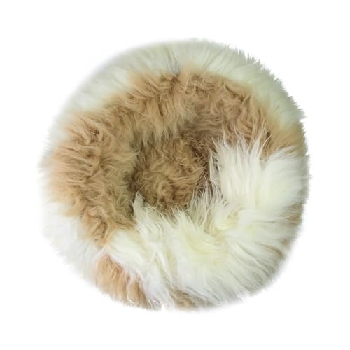 Sheep Dreams Lammfell Hunde- & Katzenbett – kuschelig, hochwertig & gemütlich | 100% Natürliche Merino Schafswolle | inklusive Pflegebürste & Anleitung | (Hell/Beige, Ø60)
