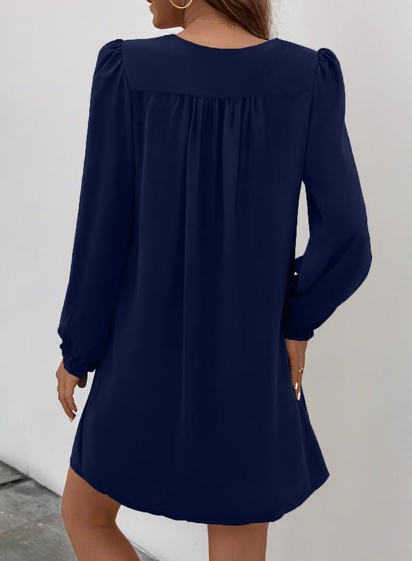 Image of Dokotoo Womens Casual Dress A-Line Ruffle Sleeve V Neck Midi Dress 2025 Fashion Pleated Flowy Sundress Loose Shirt Dresses