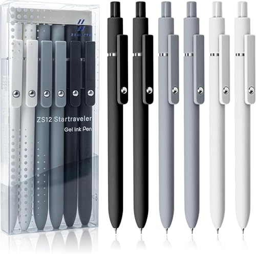 Image of 6 PCS Retractable Gel Pens Set, Quick Dry Black Ink 0.5mm Fine Point Pens, Smooth Writing Rollerball Gel Ink Pens with Soft Touch Grip for School, Office & Home Use (Black White Grey)