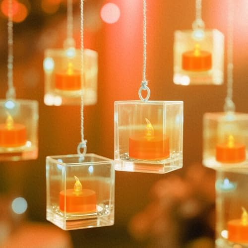 Image of Tea Lights Battery Operated Candles LED Tea Lights Flameless Candles 200+ Hours Flickering Fake Tealights for Sweetest Day Wedding Home Decorations Party (Orange Base, 24 Pack)