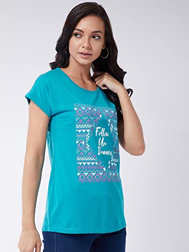 Image of Modeve Women Printed Cotton Blend Half Sleeve Round Neck T-Shirt for Summer