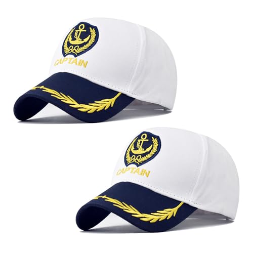 SAIIURV 2 peças chapéu de capitão, boné ajustável de marinheiro, chapéu de capitão de iate boné de barco marinho, acessórios de disfarce para festas em iates e jogos de RPG (branco) (branco)