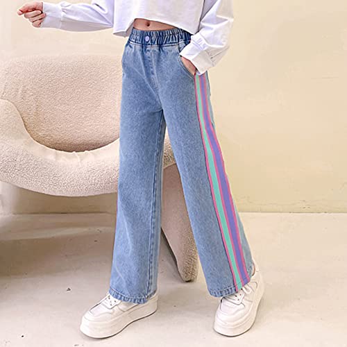 Kids Girls Casual Jeans Ripped Distressed Denim Pants Washed Elastic Waist Leg Loose Baggy Trousers4