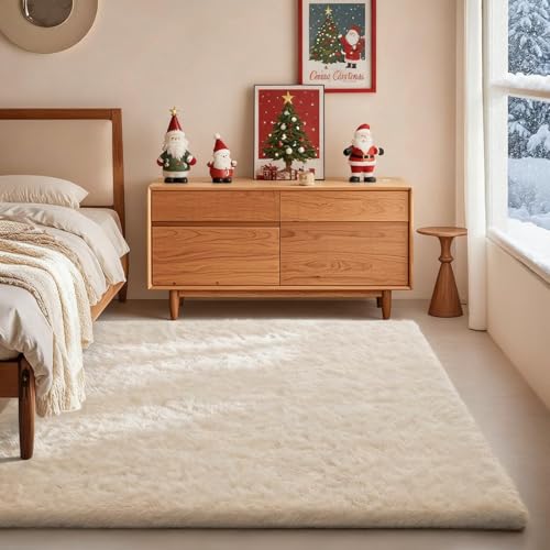 Ophanie Area Rugs for Bedroom, Christmas Upgrade Non-Slip Ivory Fluffy Soft Shag Living Room Carpet,...