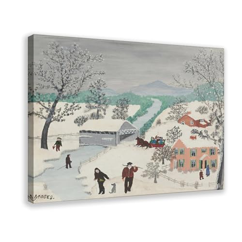 Paysage d'hiver Grandma Moses impression sur toile déco bureau