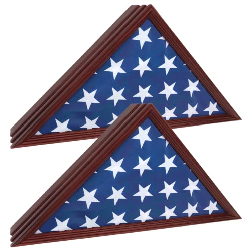 iLOT Military Flag Case - Solid Wood Flag Holder (2-Pack), Wall Mounted Flag case for American Veteran Burial Flag, Fit a Folded 5'x9.5' American Flag with Polished Plexiglass (Mahogany)