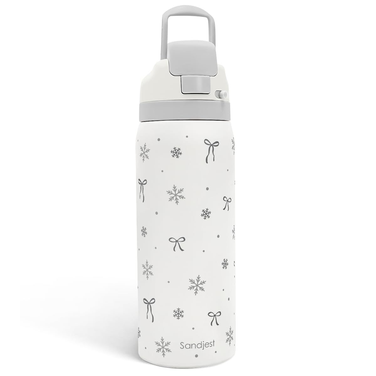 Snowy Bow Insulated Stainless Steel Water Bottle with Straw for Sports and Travel, 32oz, Gifts for Women Girls Friends Teens Birthday Christmas