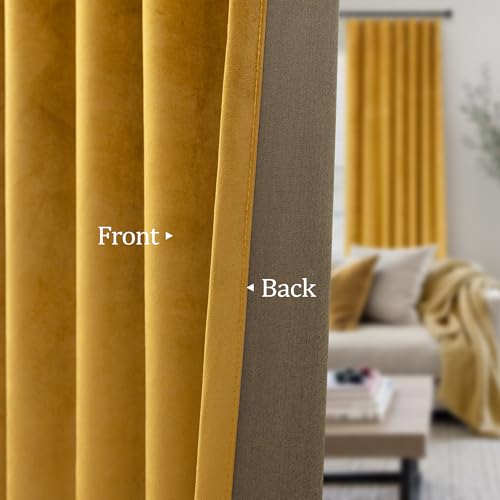 Image of Gold Velvet Curtains 96 Inch Long 2 Panel for Living Room Dining Area Soft Luxury Home Decor Thermal Insulated Dark Out Drape Privacy Darkening Curtain for Bedroom Vintage Wall Backdrop Golden Pumpkin