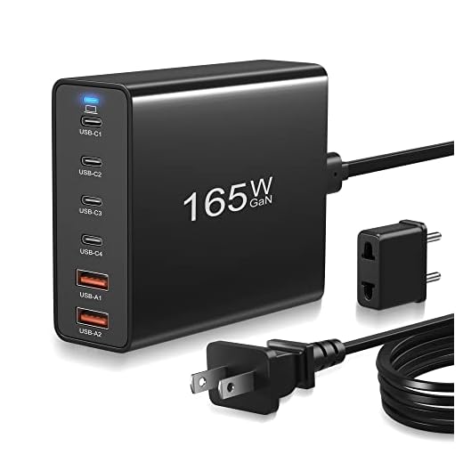USB C Charger 165W, Agtray 6-Port GaN Fast Charging Station with 4 USB-C+2 USB-A Multiport Desktop Hub Travel Adapter, 65W USB-C Compatible MacBook Pro/Air, iPad, iPhone, GalaxyS23(with EU Plug,Black)