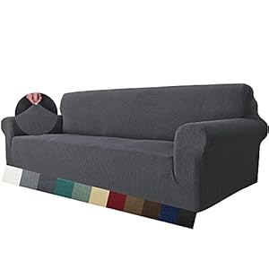 MAXIJIN Housse de canapé Extensible pour canapé 3 Places, 1 pièce Housses de canapé universelles Salon Jacquard Meubles Protecteur Chiens Pet Friendly Fitted Couch Housse (3 Places, Gris)