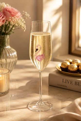 Image of Handcrafted Flamingo Champagne Flute Glass | Borosilicate Wine & Champagne Glass | Cocktail & Mimosa Glass | Gift for Weddings, Parties & Celebration (Flamingo Champagne Glass)