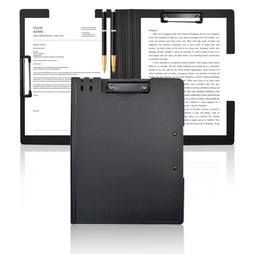 VANRA クリップボードフォルダ a4 バインダー 二つ折り 薄型 ダブルクリップ 折りたたみ式 防水 会議パッド 書類ホルダー 軽量 ペンホルダー付き 持ち運び簡単 オフィス 学校 ビジネス プレゼン用 (ブラック)