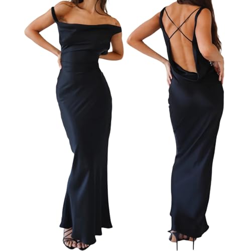 MAHUAOYIXI Maxikleid für Damen, elegant, rückenfrei, Cocktailkleid, ärmellos, Slim, hohe Taille, Abendkleid für Damen, sexy, ärmellos, Schwarz ,...