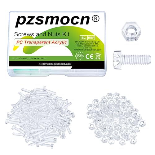 Pzsmocn 200 Pezzi/100 Set M4*12 mm Viti a Testa Tonda con Croce in Plastica Trasparente per PC Dadi Esagonali, Dimensioni Standard, per Fai da Te, Modelli e Fissaggio di Prodotti Elettronici.