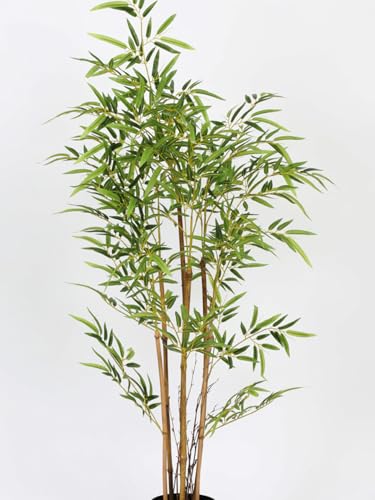 Image of Artificial Bamboo Plant with Pot, 120 cm (4 Ft) Tall, Realistic Faux Bamboo Tree for Home Decor, Indoor Decorative Plant for Living Room, Office, Bedroom & Reception