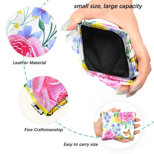 Doodle Colorful Flowers Squeeze Coin Purse, Leather Coin Purse, Mini Wallet, Compact and Portable, Unisex2