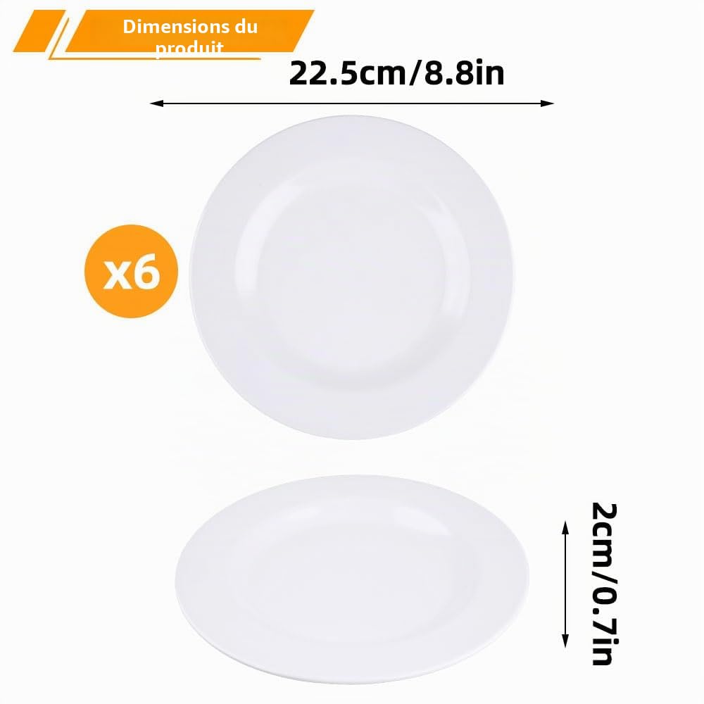6 Pièces Assiettes à Pâtes, 23cm Mélamine Assiettes Creuses, Reutilisable Assiettes Plates, Assiette à Soupe pour Nouilles,Laitue, Plats, Soupes, Réutilisable, Blanc