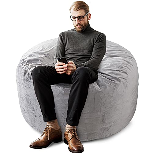 FASO Bean Bag Chair: 4' Giant Memory Foam-Filled Furniture Bag - Stuffted Bean Bag Sofa with Luxurious Dutch Velvet Cover - Bean Furniture with Removable and Machine Washable Cover - Gray