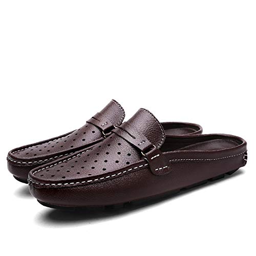 Mules Clogs Backless Loafer for Men Leather Upper Flat Slippers Driving Shoes Lightweight Durable Breathable Elastic Round Toe4