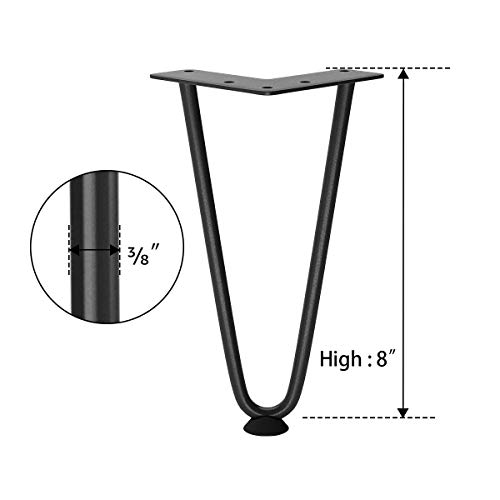 Image of JGS Iron Legs for Table of 4 Hairpin Legs for Furniture Office Metal Desk Legs Heavy Duty Table Legs Industry Work Set Table Height Extender Metal Legs for & Coffee Table (Black 8 Inch)