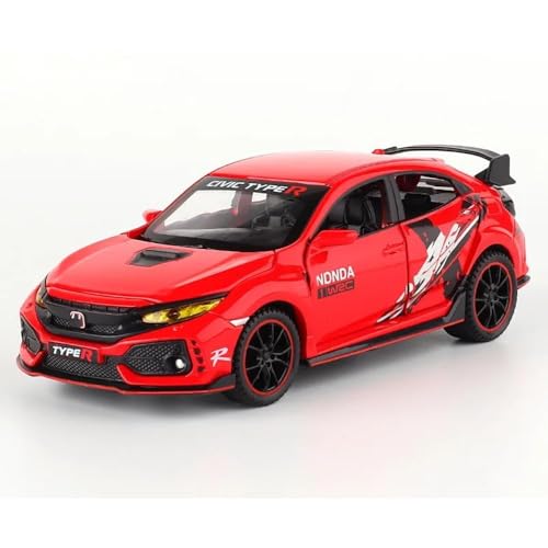 Image of 1:32 Civic Type R Toy Car Metal Diecast Pull Back with Sound Light & Openable Doors Kids Gifts Collectible Car Model Durable Toy for Boys & Girls (Red)