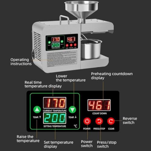 Oil Press Machine Oil Extractor, Oil Press Machine Electric Seed Oil Maker Stainless Steel 820W Automatic Kitchen Oil Extractor, Cold Hot Press Seed Oil Extractor for Commercial Home Kitchen