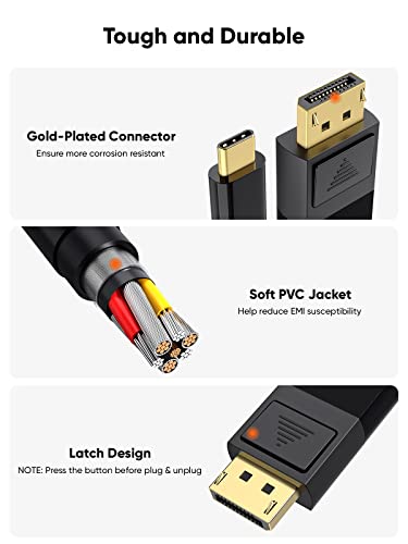 Image of CableCreation 8K Bi-Directional Usb C To Displayport Cable 6Ft [Hdr,8K@60Hz,4K@144Hz,2K@240Hz],Dp 1.4 To Usb C Cable,Compatible With Thunderbolt 3 /4,Macbook Pro /Air 2020 /2018,iPhone 15 Pro Max,Black