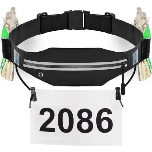 RJ-Sport Triathlon Belt with Pouch - Race Number Bib Holder with 6 Gel Loops Ideal for Running Cycling & Marathon (Black)