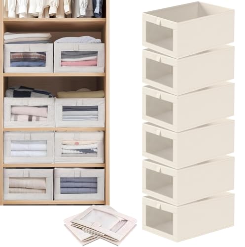 6 Pack Wardrobe Drawer Clothes Organizer Boxes Cloth Drawer Organiser Storage Box Foldable Closet Bag Organizer Cabinet Bins Dividers for Home Clothes Bra Socks Toy Book Shelves Desk Skincare Dresser