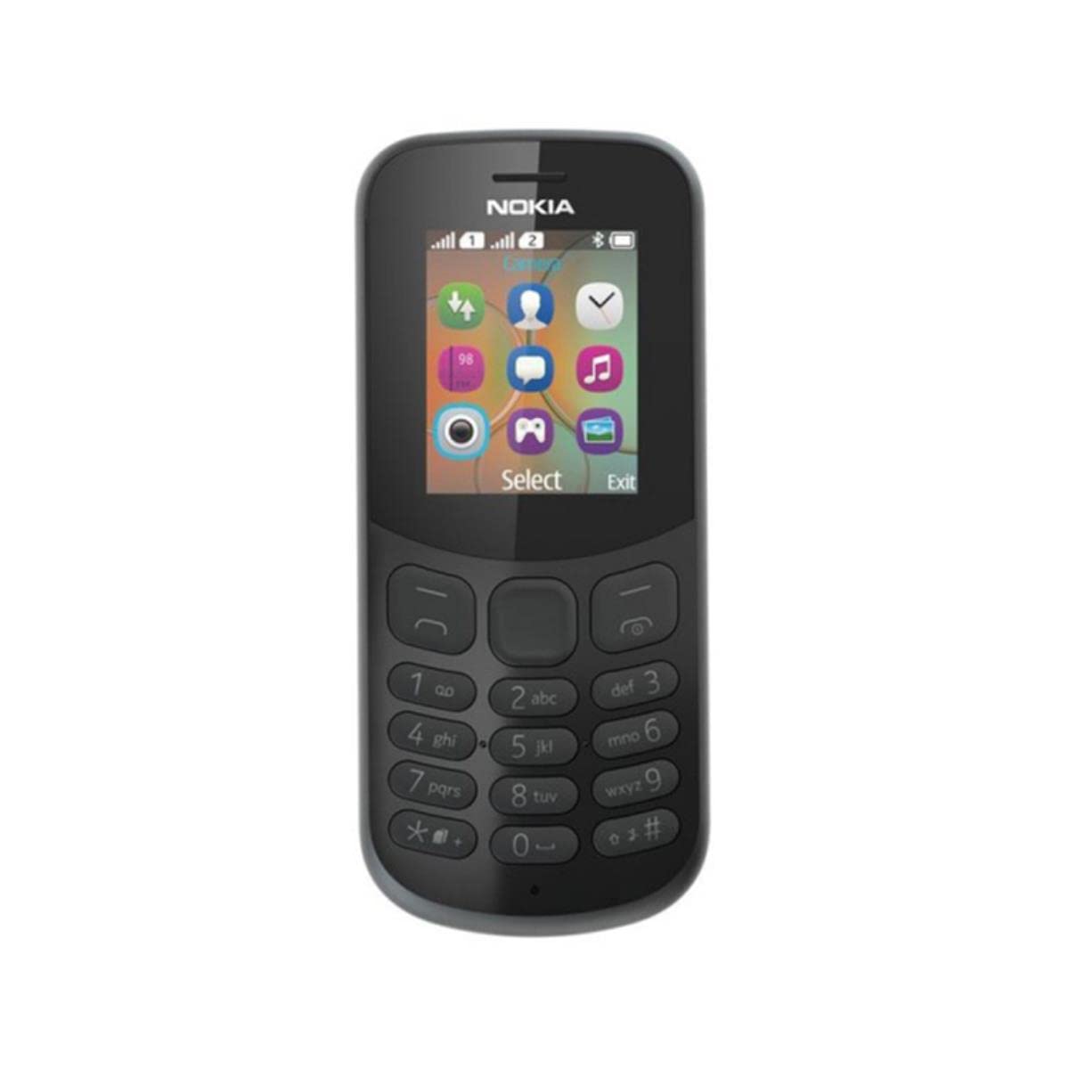 Zadní view of the Nokia 130 DS TA-1017 mobile phone, showing the camera lens, speaker grille, and Nokia logo.