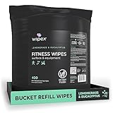 Wipex Gym Wipes Bucket Refill Roll - Plant-based Fitness Equipment Wipes, Lemongrass, Eucalyptus &amp; Vinegar Wipes to Clean Surfaces, Yoga Mat &amp; Gym Cleaner and Peloton Bikes, 400 Count (Pack of 1)