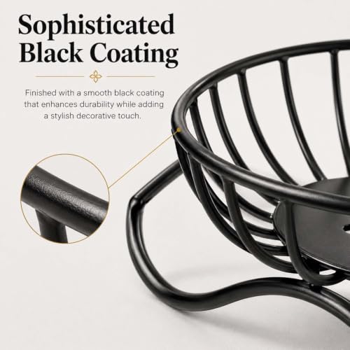 Image of Go Hooked Metal Dual Fruit Basket for Kitchen Counter & Dining Table | Decorative Wire Fruit Bowl with Curved Base | Multipurpose Storage Basket for Fruits, Bread, Snacks & Tabletop (L47xW18xH17) cm