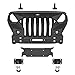 Hooke Road JK Mad Max Front Bumper Grill for 2007-2018 Jeep Wrangler JK & Unlimited 2/4 Doors, Rock Crawler Offroad Bumper with Winch Plate, LED Lights