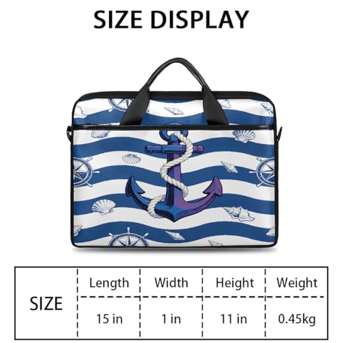 Bolso para laptop con diseño náutico de ancla y concha marina, funda para laptop de 15 pulgadas, maletín delgado para negocios, bolso mensajero para mujeres y hombres, estuche para laptop para trabajo, oficina y viajes miniatura 3