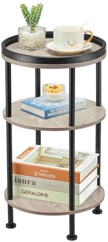 Side Table, Small Round Side Table for Small Spaces, 3-Tier Round Accent Table Slim Side Table, Modern Sofa End Table Corner Table for Living Room Nightstand Bedroom (Oak)