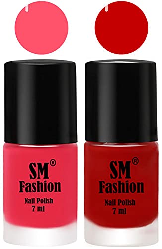 Image of Long Lasting Nail Polish | Nail Paint Combo 7 ml Each) - Set of 2 Dark Pink-Orange