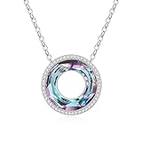 LOUISA SECRET Kette Damen 925 Sterling Silber Kreis Halskette Kristall Anhänger 45cm Verstellbar Frauen Schmuck für Sie Freundin Muttertags Jubiläum Weihnachten Valentinstag Geburtstagsgeschenke