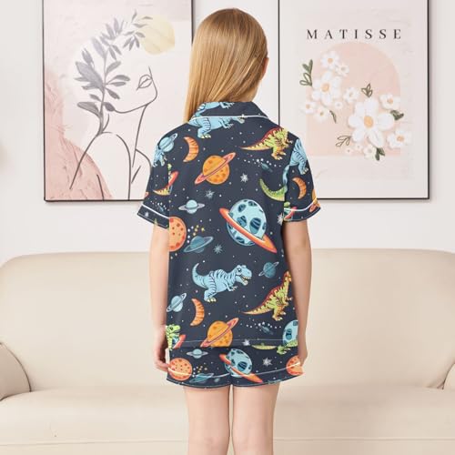 ALAZA Dinosaur Planet Space Pajamas Satin Pajama Set Short Sleeve Button Down Sleepwear4