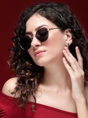 Image of Voyage UV Protected Square Women Sunglasses - (Brown Lens | Golden Frame) (Black) (Small)