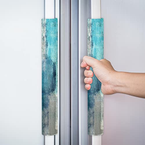 Image of Pardick Refrigerator Door Handle Covers Set of 2 Turquoise and Grey Abstract Art Washable Dishwasher Mocrowave Fridge Oven Door Decor Handle Cover Keep Your Kitchen Appliance Clean from Food Stains