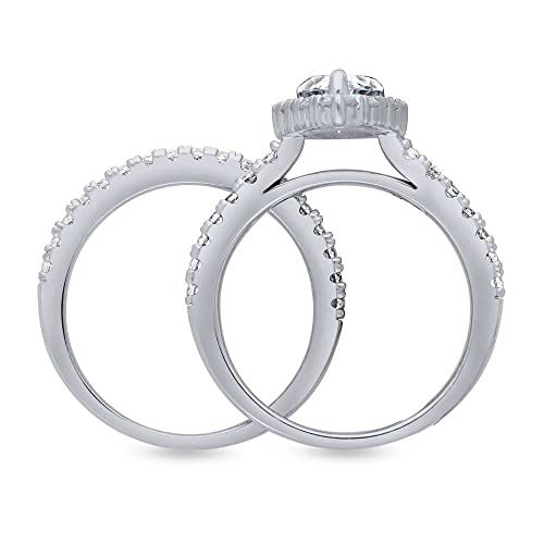 BERRICLE Sterling Silver Halo Wedding Engagement Rings Pear Cut Cubic Zirconia CZ Ring Set for Women, Rhodium Plated4