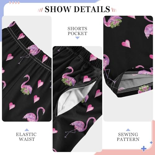 Flamingo Pink Love Heart Boys Long Pants Soft Trousers Elastic Waist Kids Lounge Bottoms with Pockets S-XL4