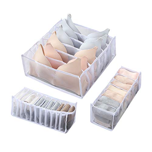Juego de 3 organizadores de cajones de ropa interior, sujetador, calcetines, bragas, cajas de almacenamiento, organizadores de armario, armario, para armario plegable, separador de cajones (blanco)