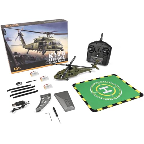 MakerTopia WL K170 Black Hawk UH-60L RC Helicopter for Adults Beginners, 2.4G 4CH Flybarless Remote Control Helicopter with Adjustable Left and Right Hand Throttle (RTF Version)