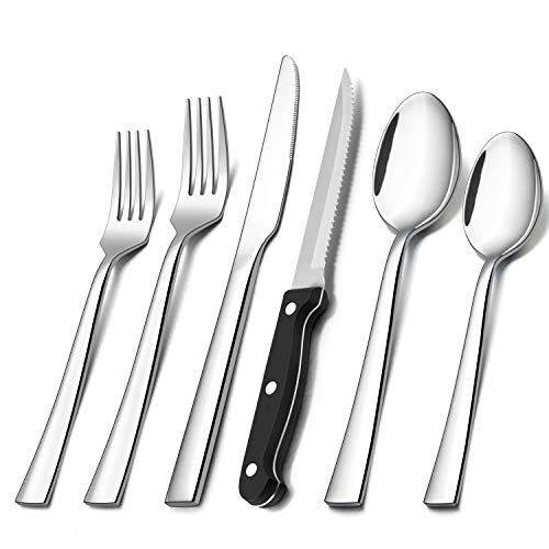 72-Piece Silverware Set with Steak Knives, E-far Stainless Steel Flatware Cutlery Set Service