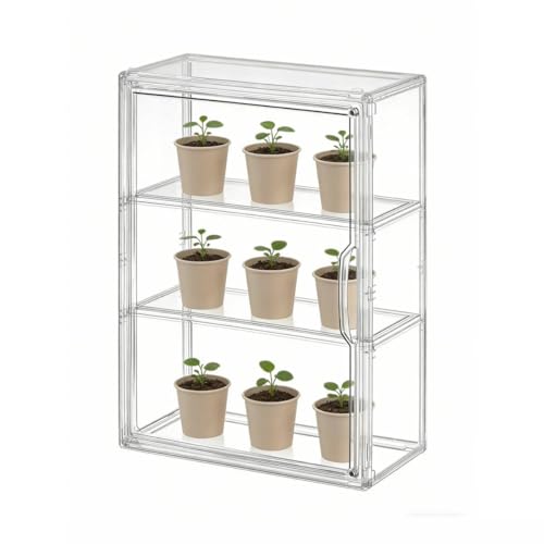 Mini Greenhouse for Indoor Clear Stackable Green House with Magnetic Waterproof Door for Small Plants 14x10.5x5.5