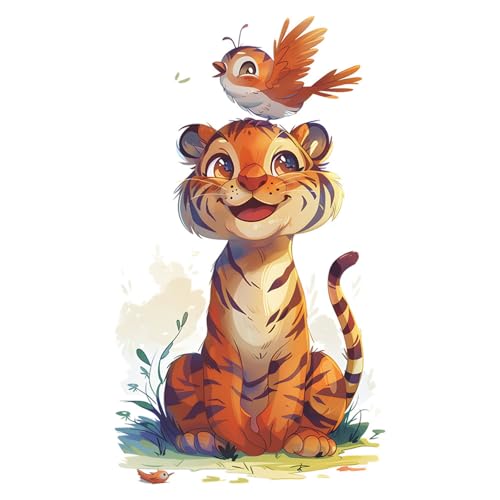 Vinilo decorativo infantil tigre y pájaros adorable
